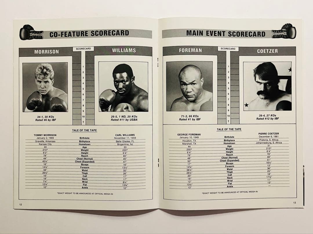 ボクシングパンフ ’93 ジョージ・フォアマン&トミー・モリソン　ダブルヘッダー