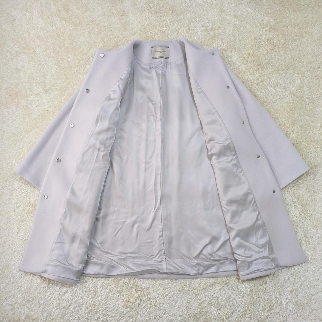 【上品】UNITED ARROWS ノーカラーコート ライトグレー シンプル