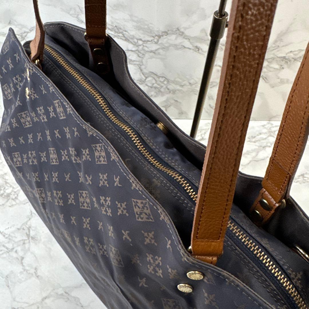 ほぼ未使用品russet ラシット ナイロン×本革 レザートートバッグ ネイビー