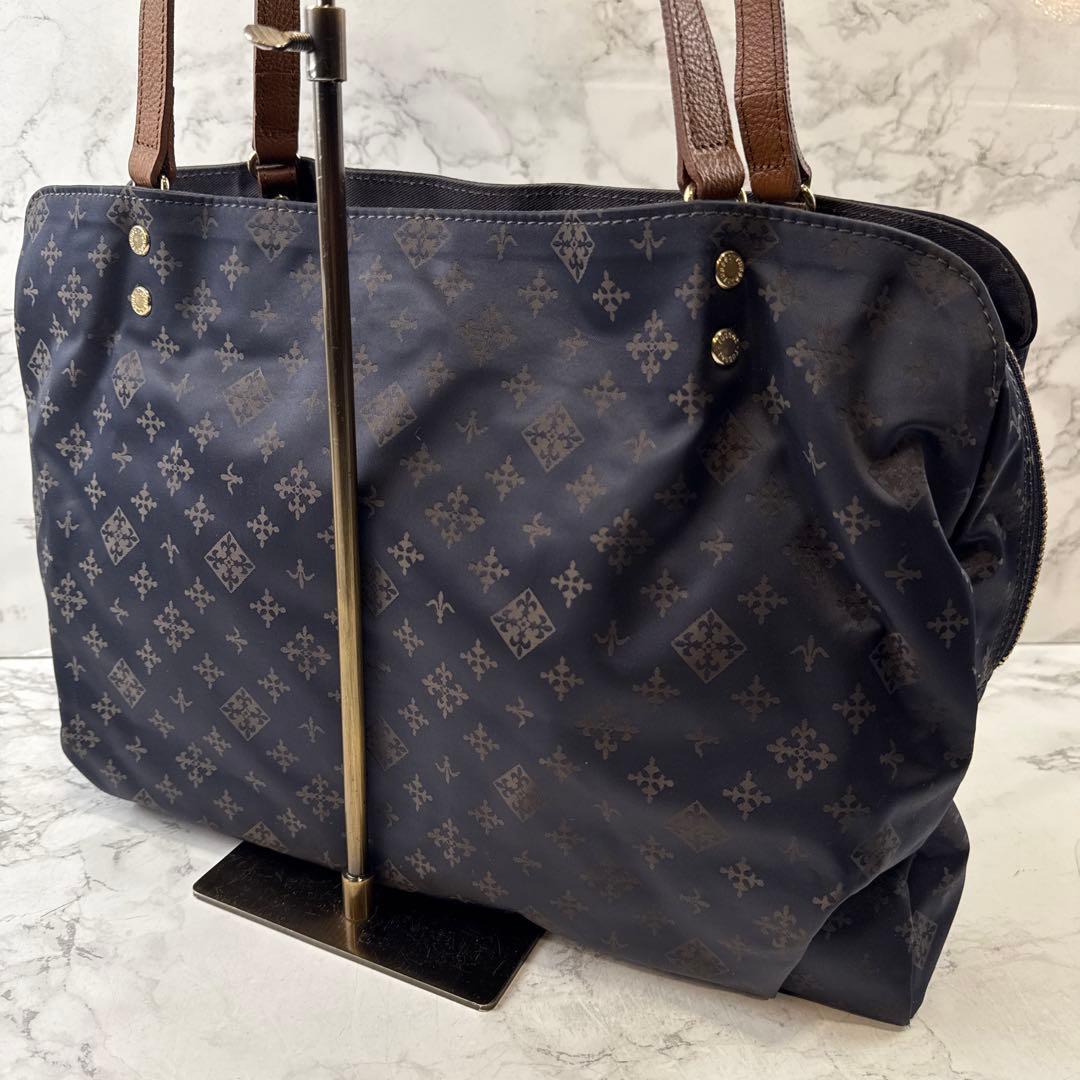 ほぼ未使用品russet ラシット ナイロン×本革 レザートートバッグ ネイビー