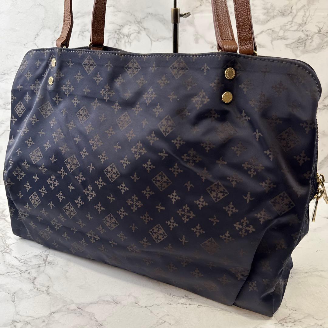 ほぼ未使用品russet ラシット ナイロン×本革 レザートートバッグ ネイビー