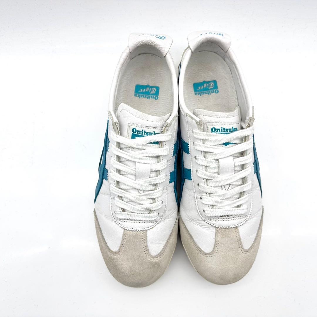 オニツカタイガー メキシコ66 SD ホワイト ティールブルー レザー 厚底