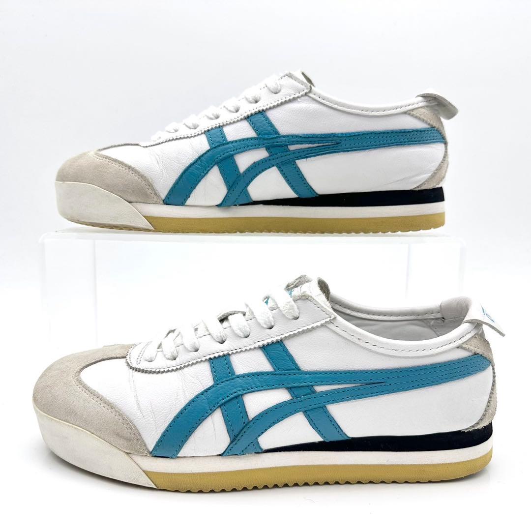 オニツカタイガー メキシコ66 SD ホワイト ティールブルー レザー 厚底