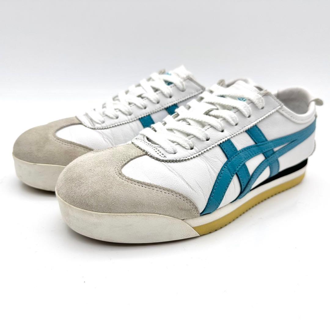 オニツカタイガー メキシコ66 SD ホワイト ティールブルー レザー 厚底