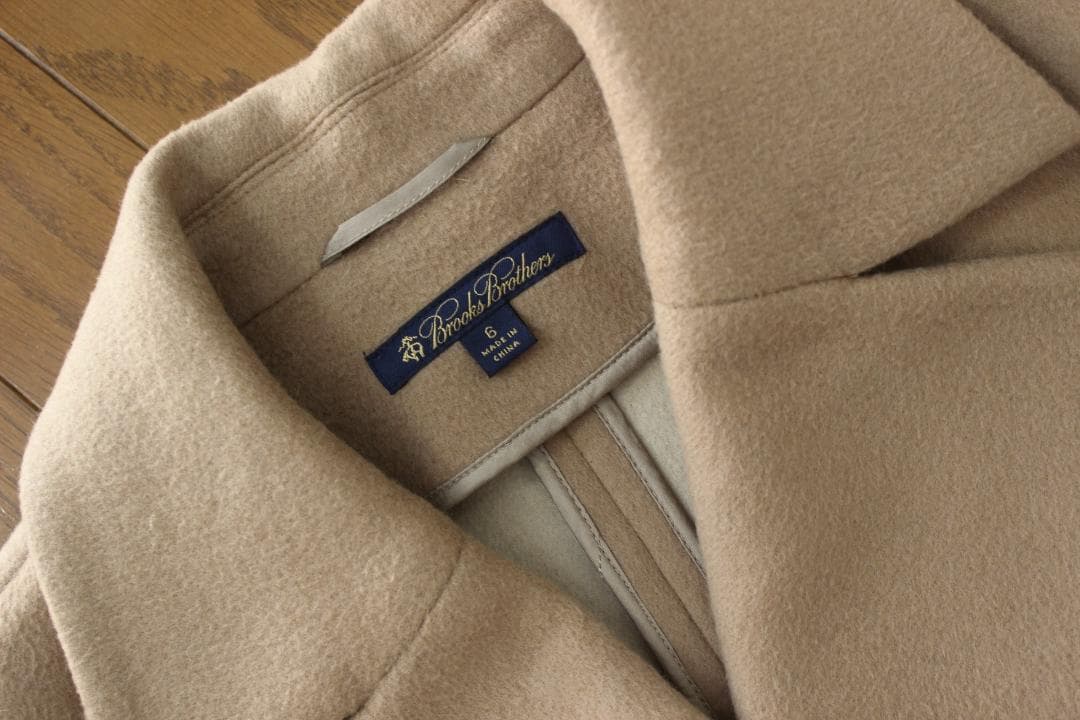【美品】ブルックスブラザーズ ガウンコート 6 ベージュ カシミヤ混 9〜11号