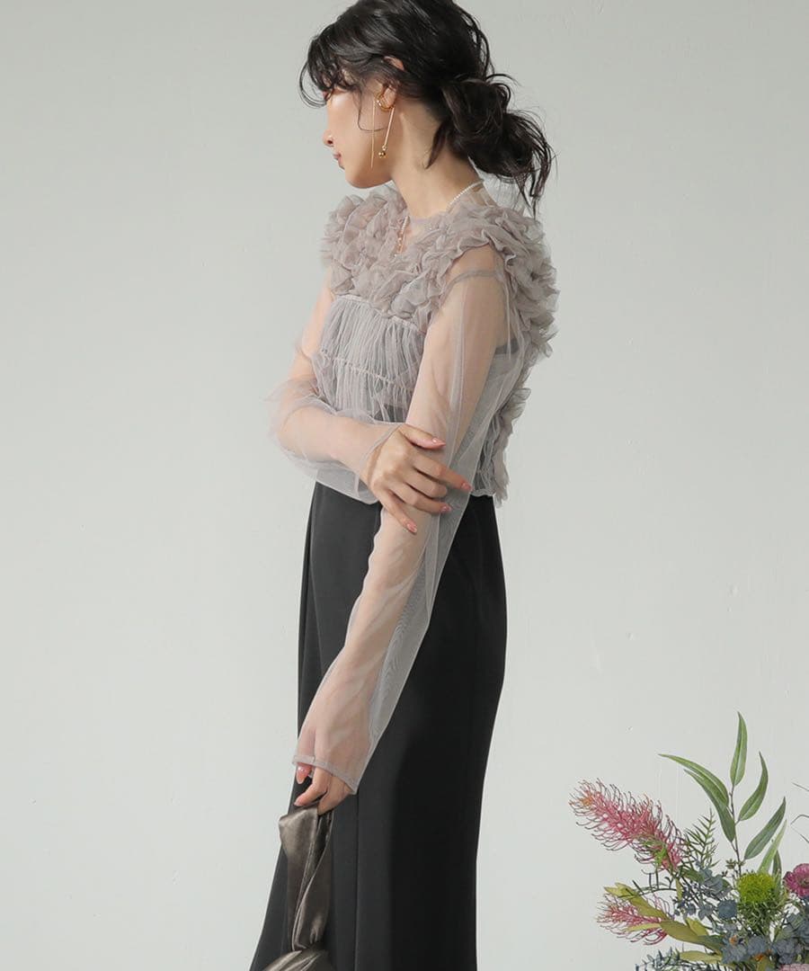 Kana チュールフリル ベストシアートップス ワンピース 3点セットドレス