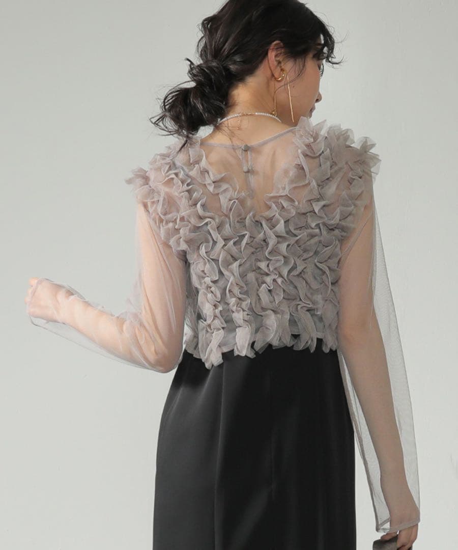 Kana チュールフリル ベストシアートップス ワンピース 3点セットドレス