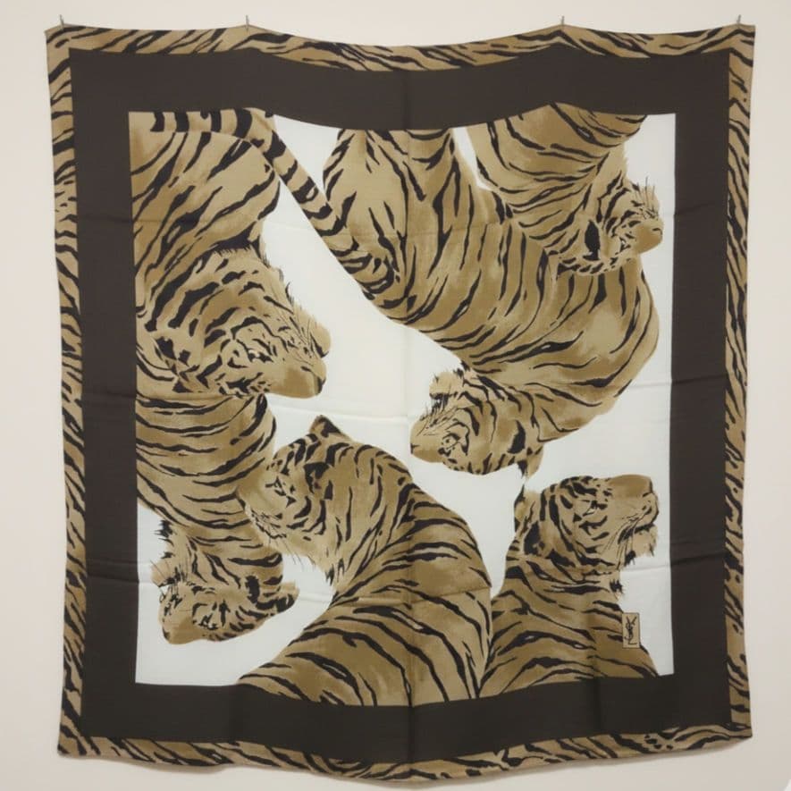 OLD イヴサンローラン ストール 大判 レオパード 虎 トラ タイガー ウール