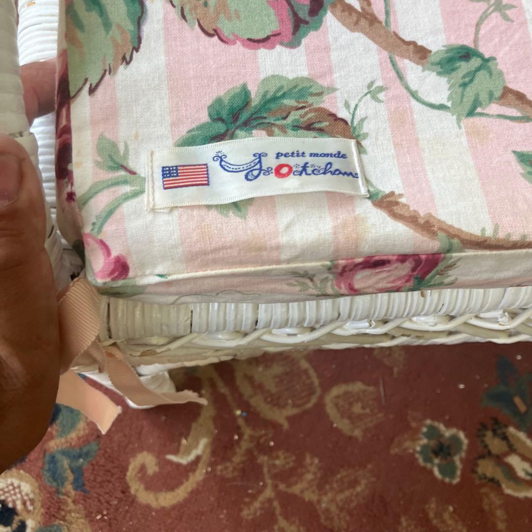 北欧レトロ 姫系 ラタンドレッサー 鏡台 椅子&ゴミ箱付き ビンテージ 古家具