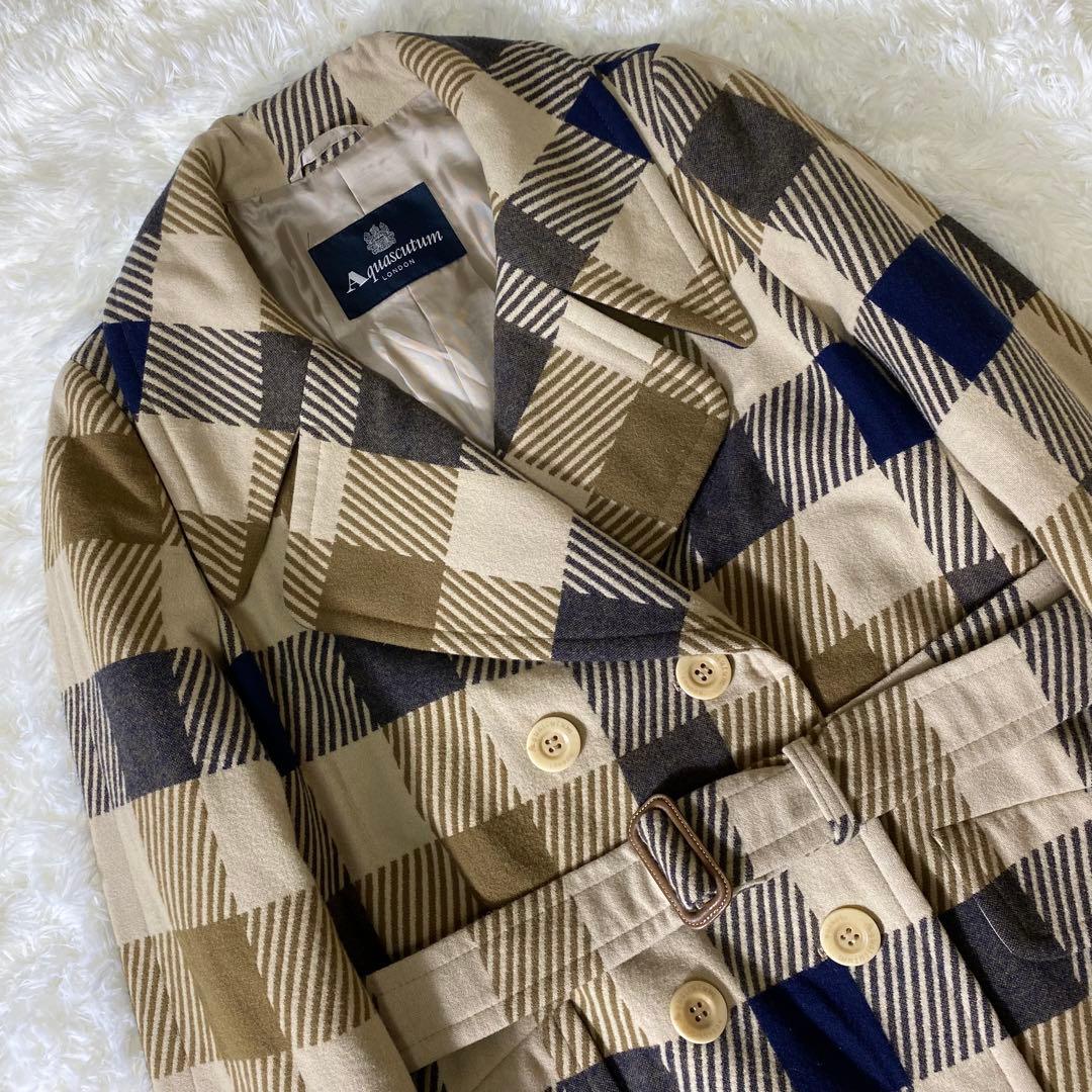 Aquascutum アクアスキュータム ウール トレンチコート チェック 7F