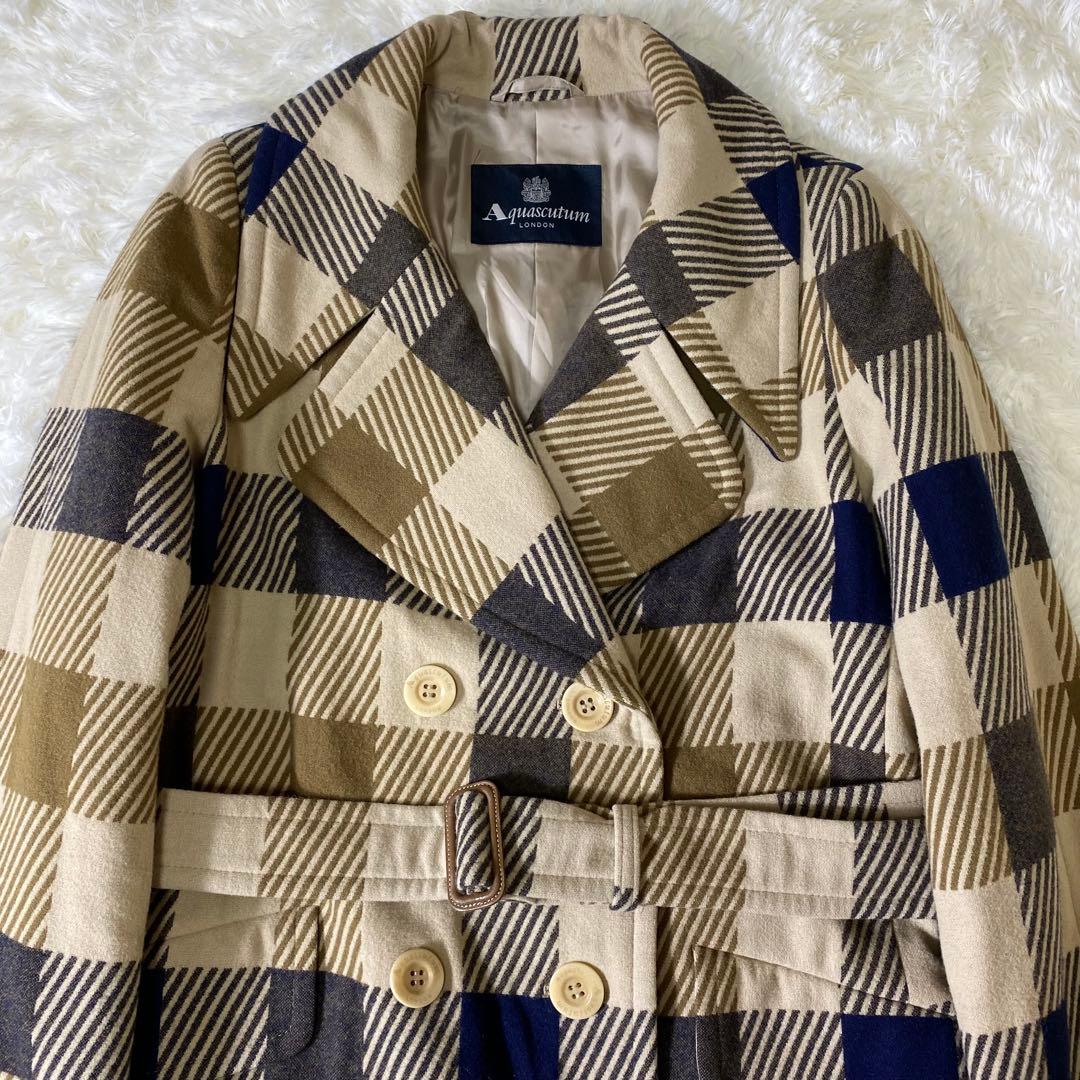 Aquascutum アクアスキュータム ウール トレンチコート チェック 7F