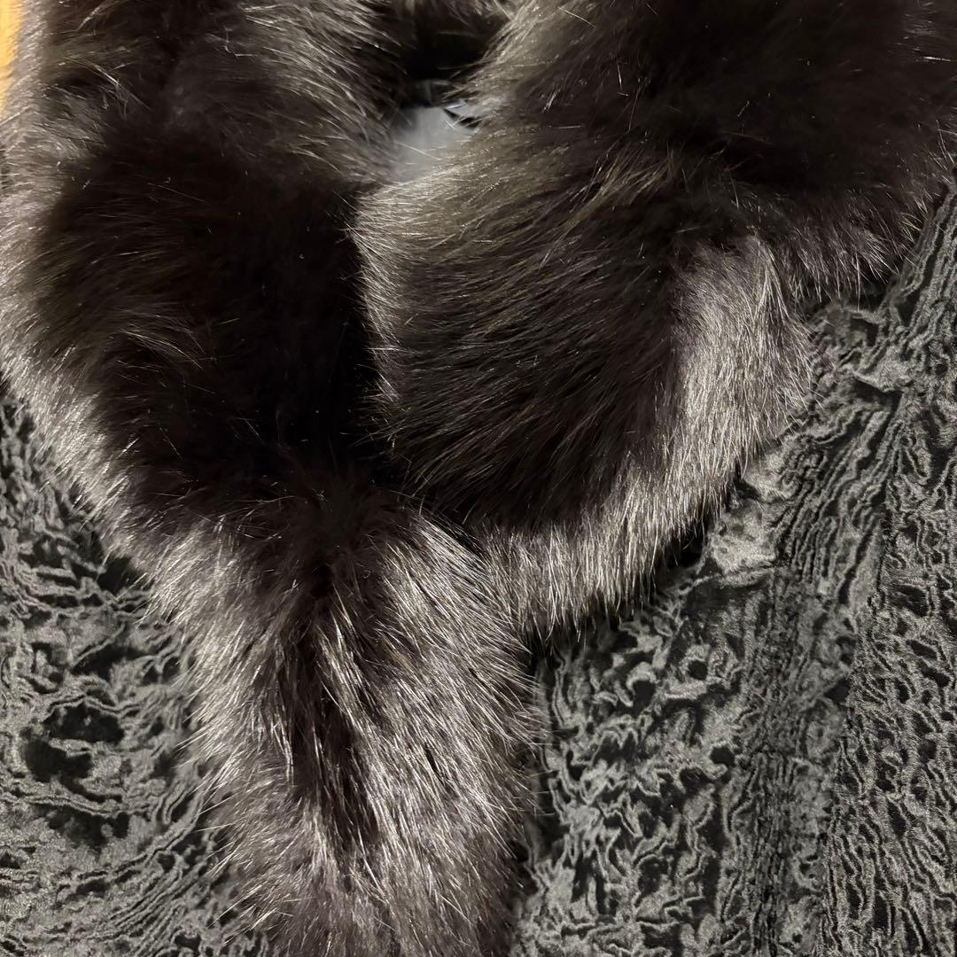 スワカラ　カラクルラム　アストラカン　フォックスファー襟　袖口ミンクロングコート