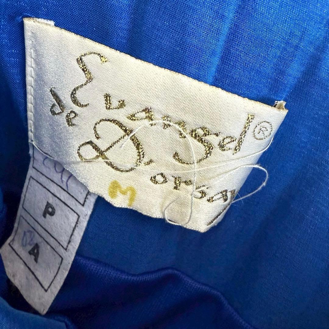 美品 S ロングドレス 青 ビジュー フリル パーティー