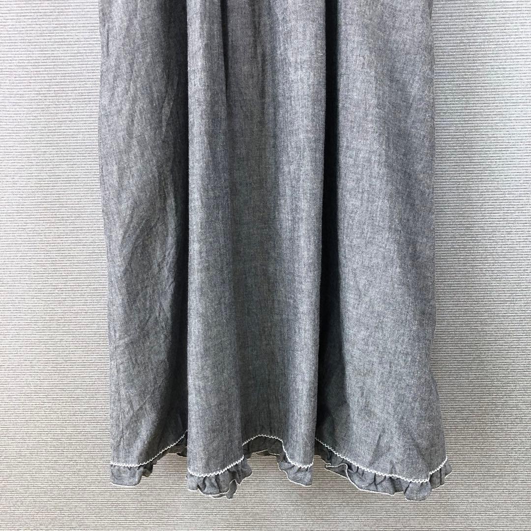 美品 PINK HOUSE ロゴ刺繍ダンガリーワンピース F グレー