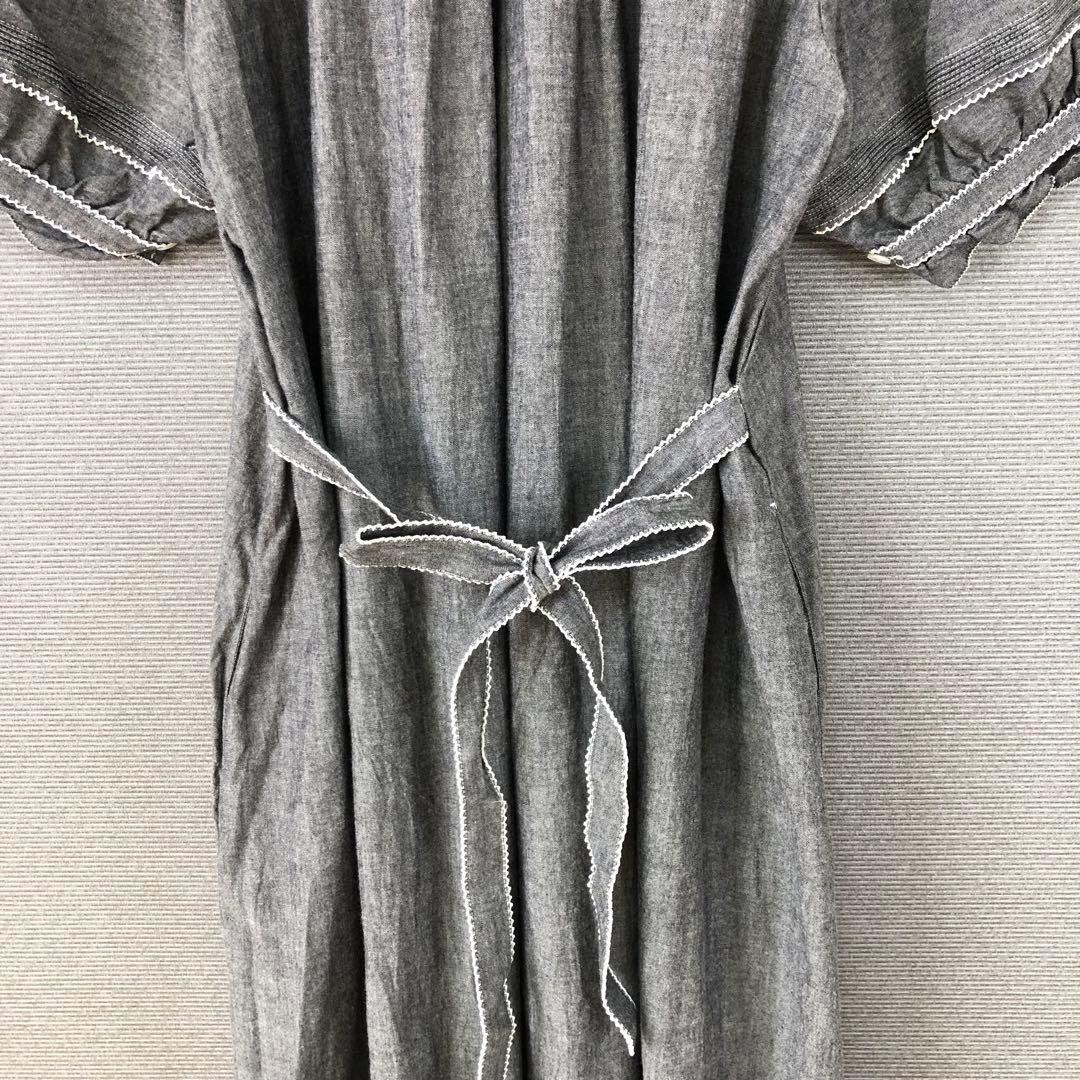 美品 PINK HOUSE ロゴ刺繍ダンガリーワンピース F グレー