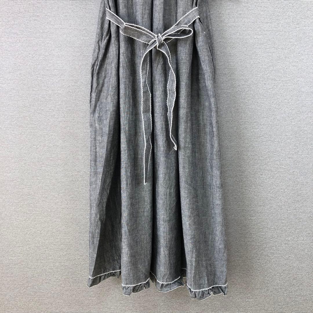 美品 PINK HOUSE ロゴ刺繍ダンガリーワンピース F グレー