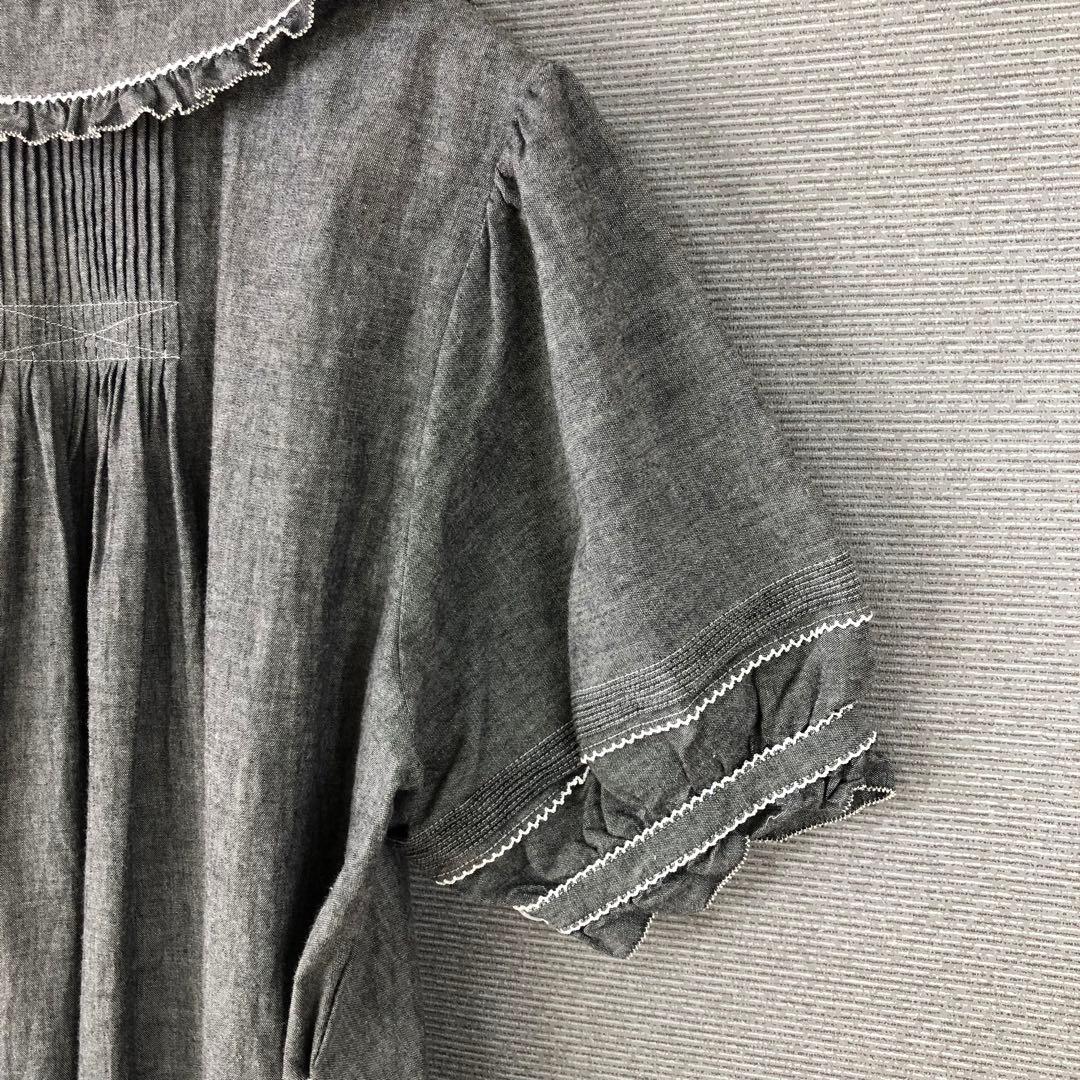 美品 PINK HOUSE ロゴ刺繍ダンガリーワンピース F グレー