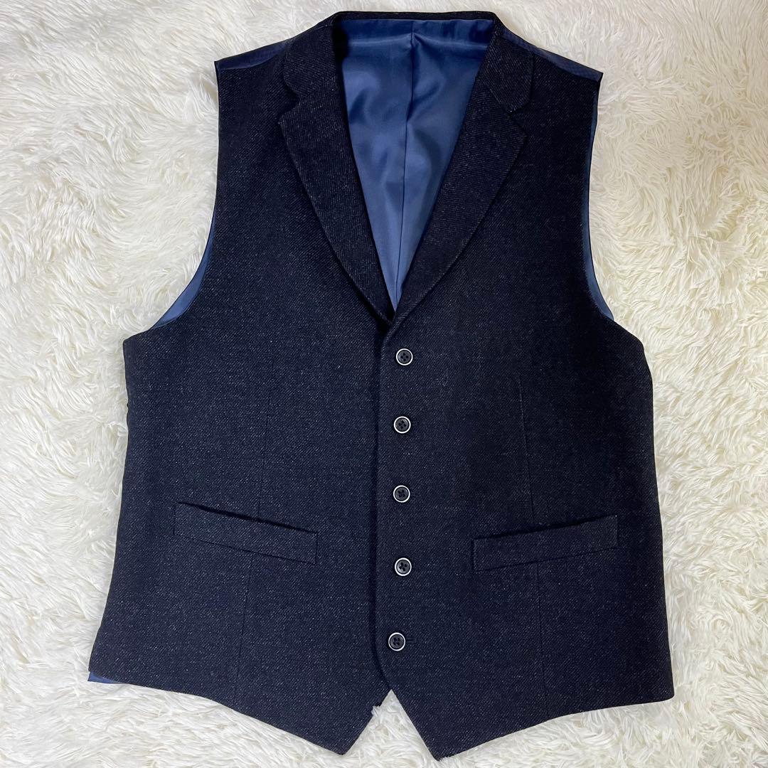 美品 オックスフォードクラシック 3ピース スーツ 紺 ウール混 96A7 XL