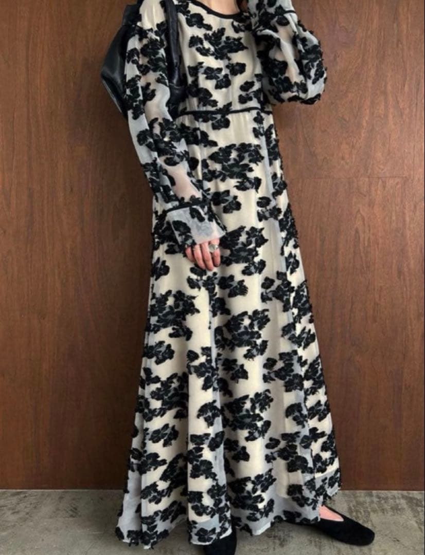 CLANE フラワー刺繍ロングドレス