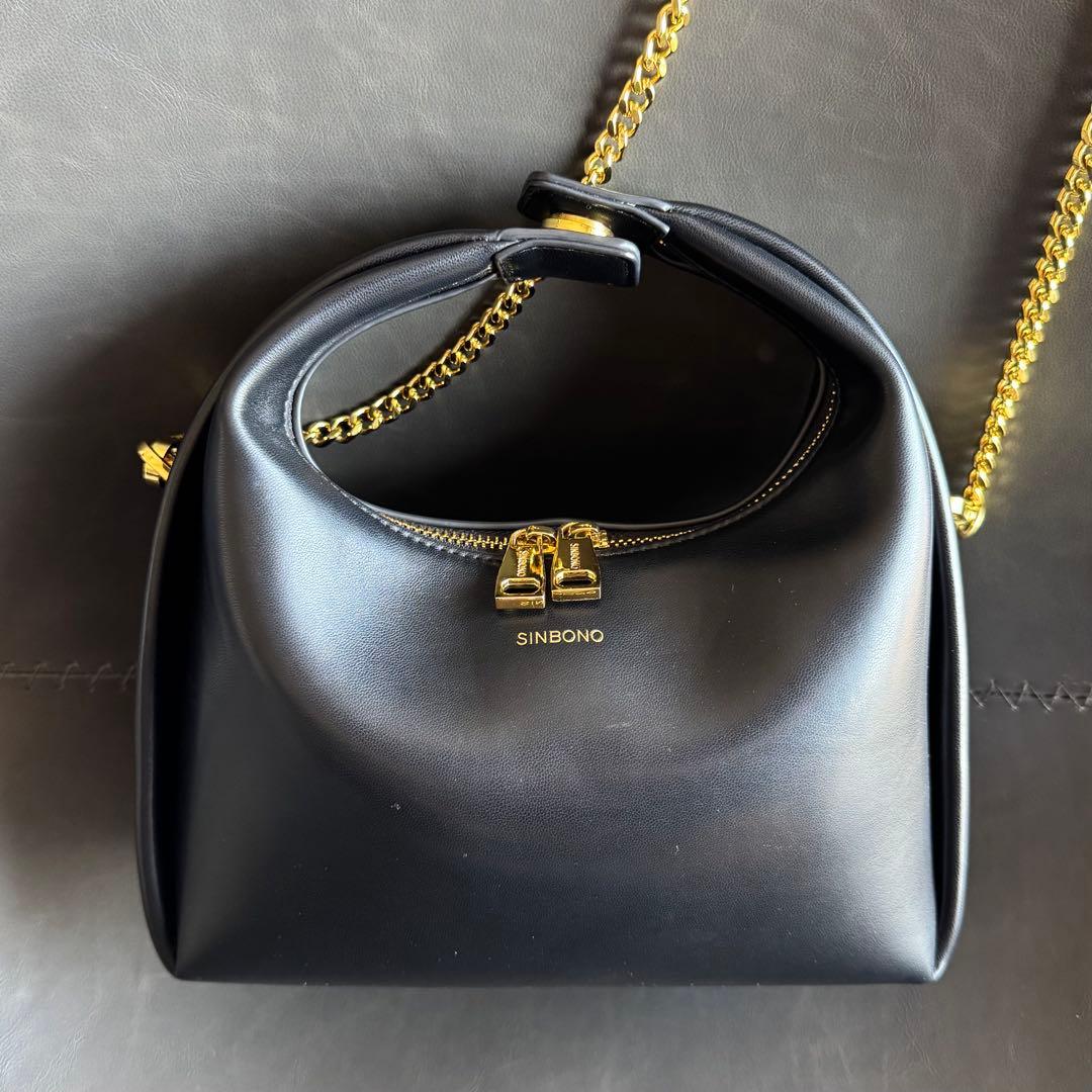 SINBONG ブラックレザー ショルダーバッグ