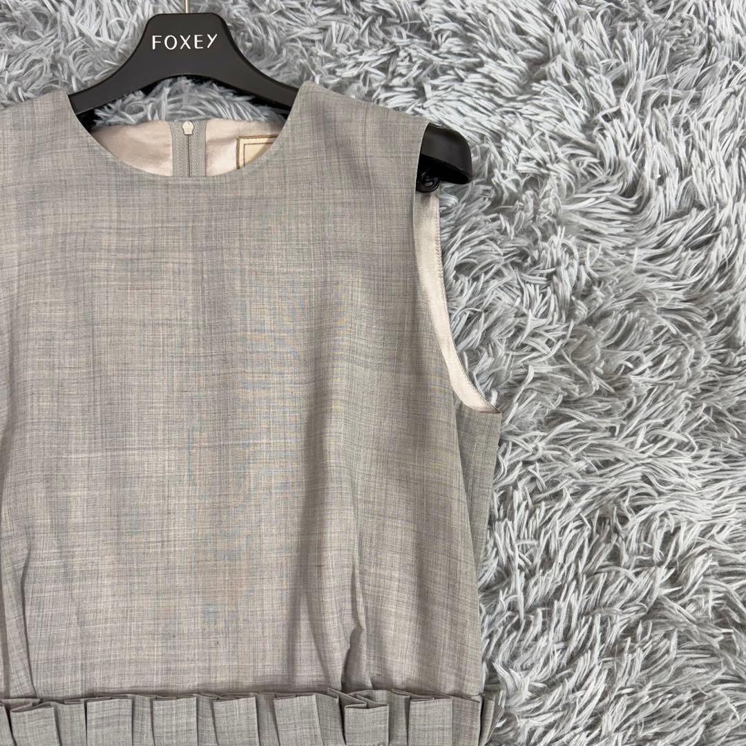 美品✨フォクシー デイジーリン プリーツワンピースドレス 洗える グレー 38