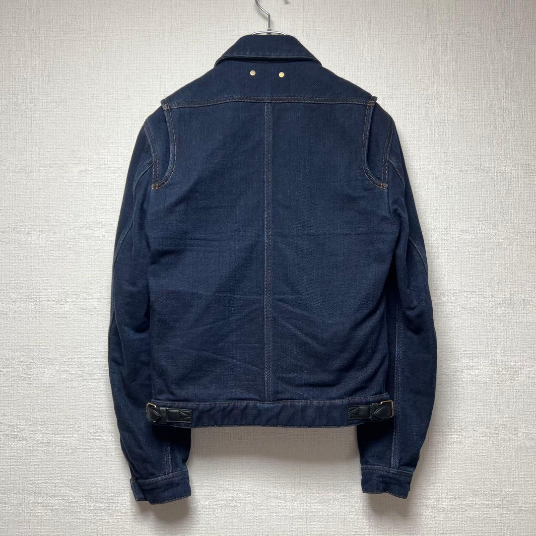 【濃紺／ロゴパッチ】ルイヴィトン デニムジャケット ブルゾン レザー装飾 44