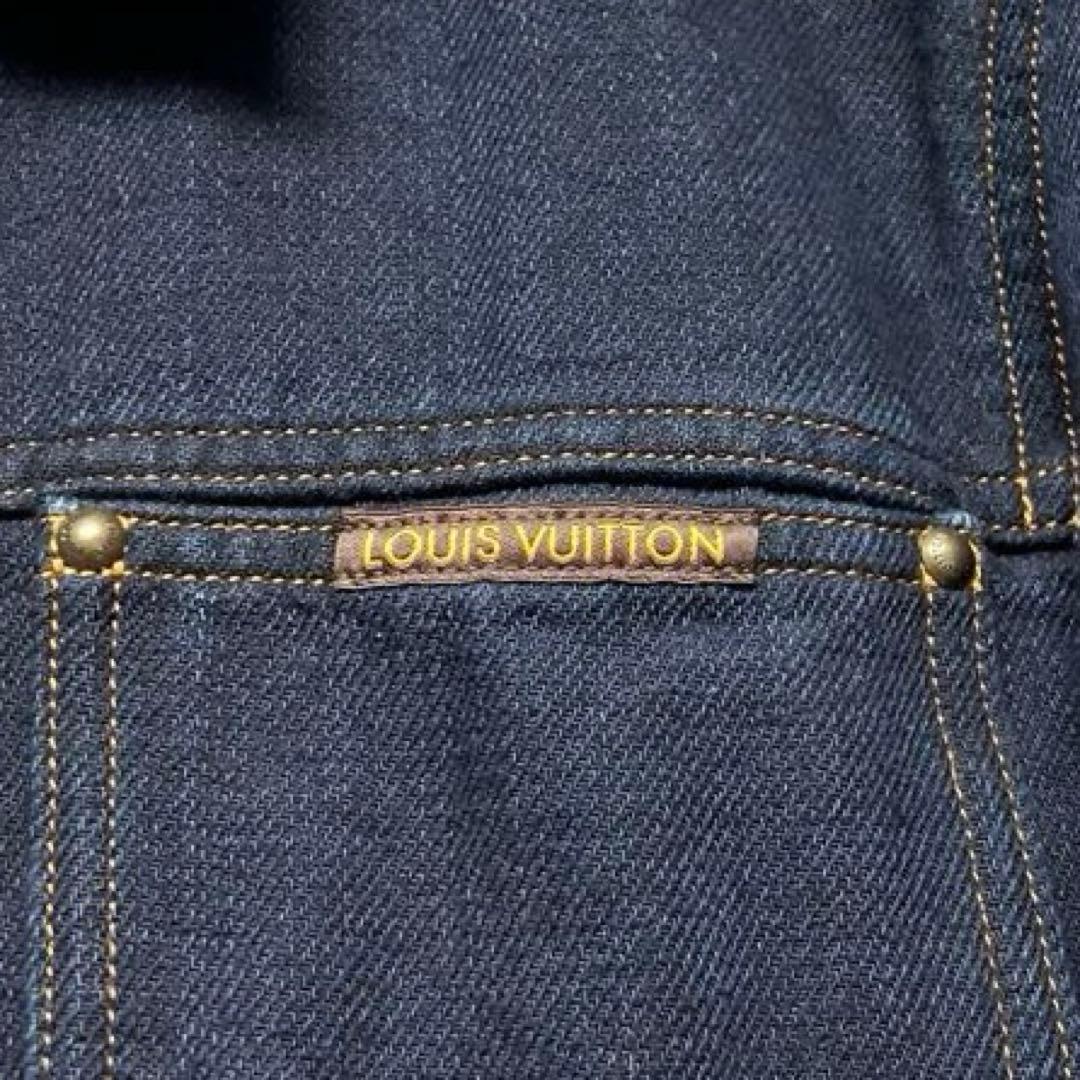 【濃紺／ロゴパッチ】ルイヴィトン デニムジャケット ブルゾン レザー装飾 44