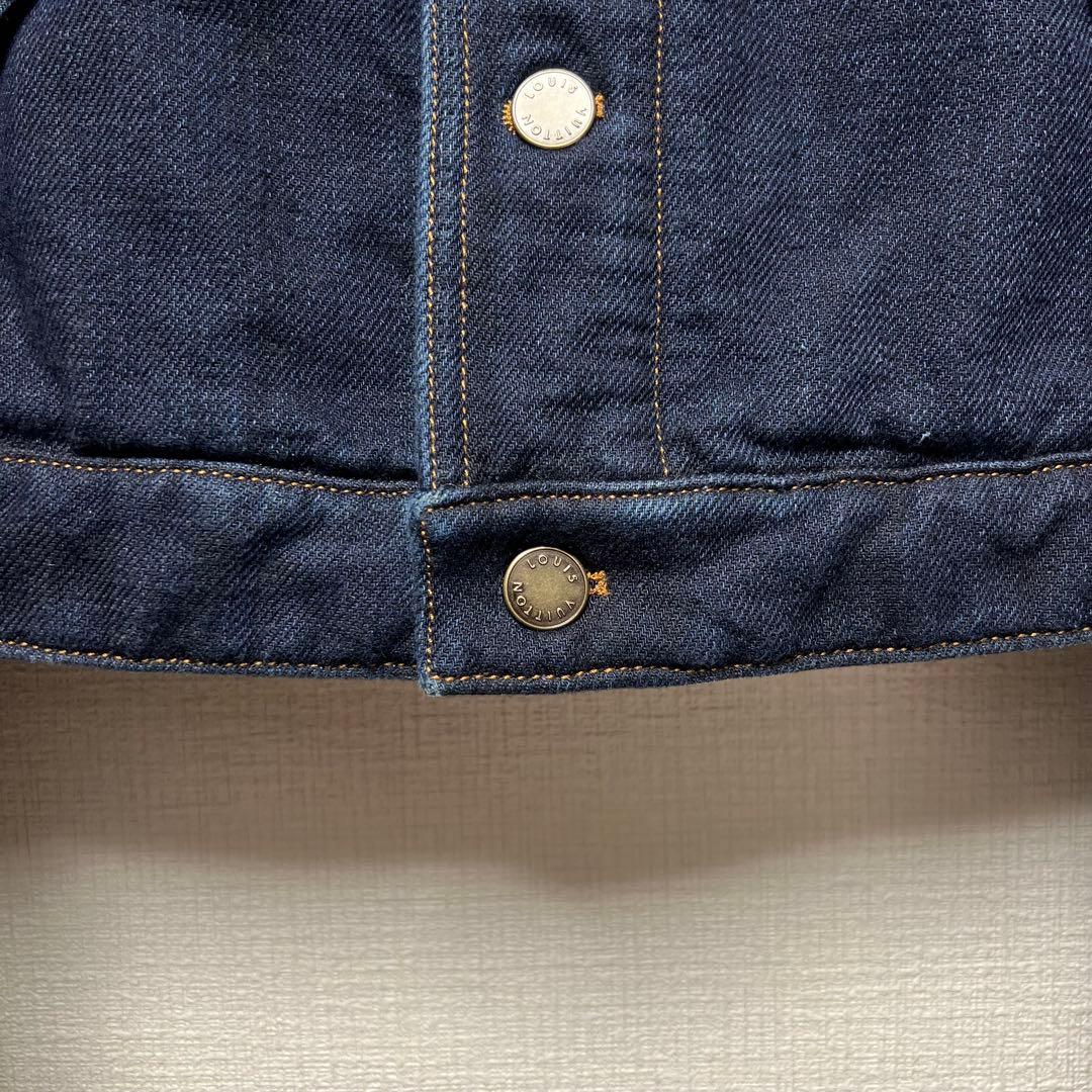 【濃紺／ロゴパッチ】ルイヴィトン デニムジャケット ブルゾン レザー装飾 44
