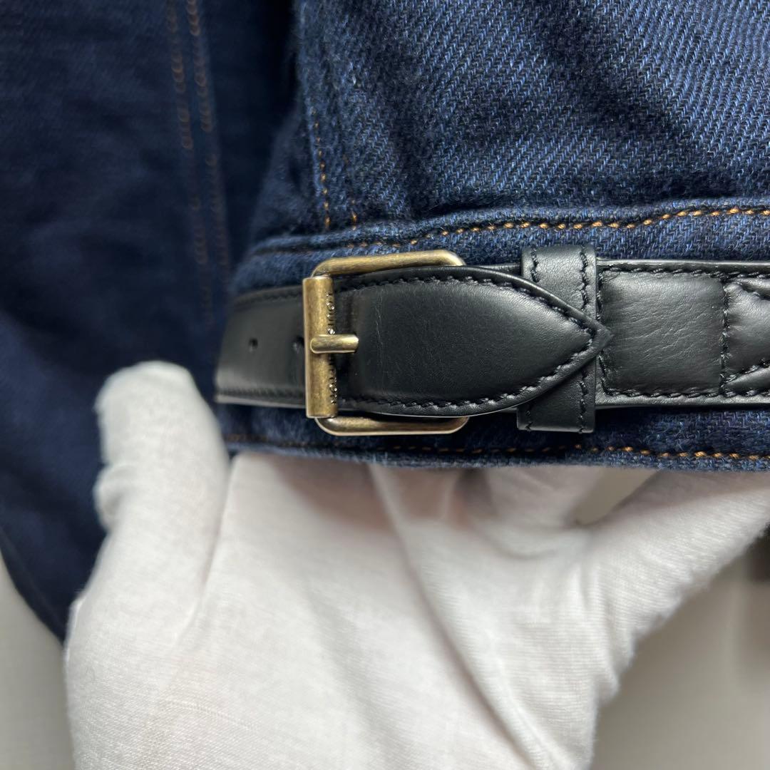 【濃紺／ロゴパッチ】ルイヴィトン デニムジャケット ブルゾン レザー装飾 44