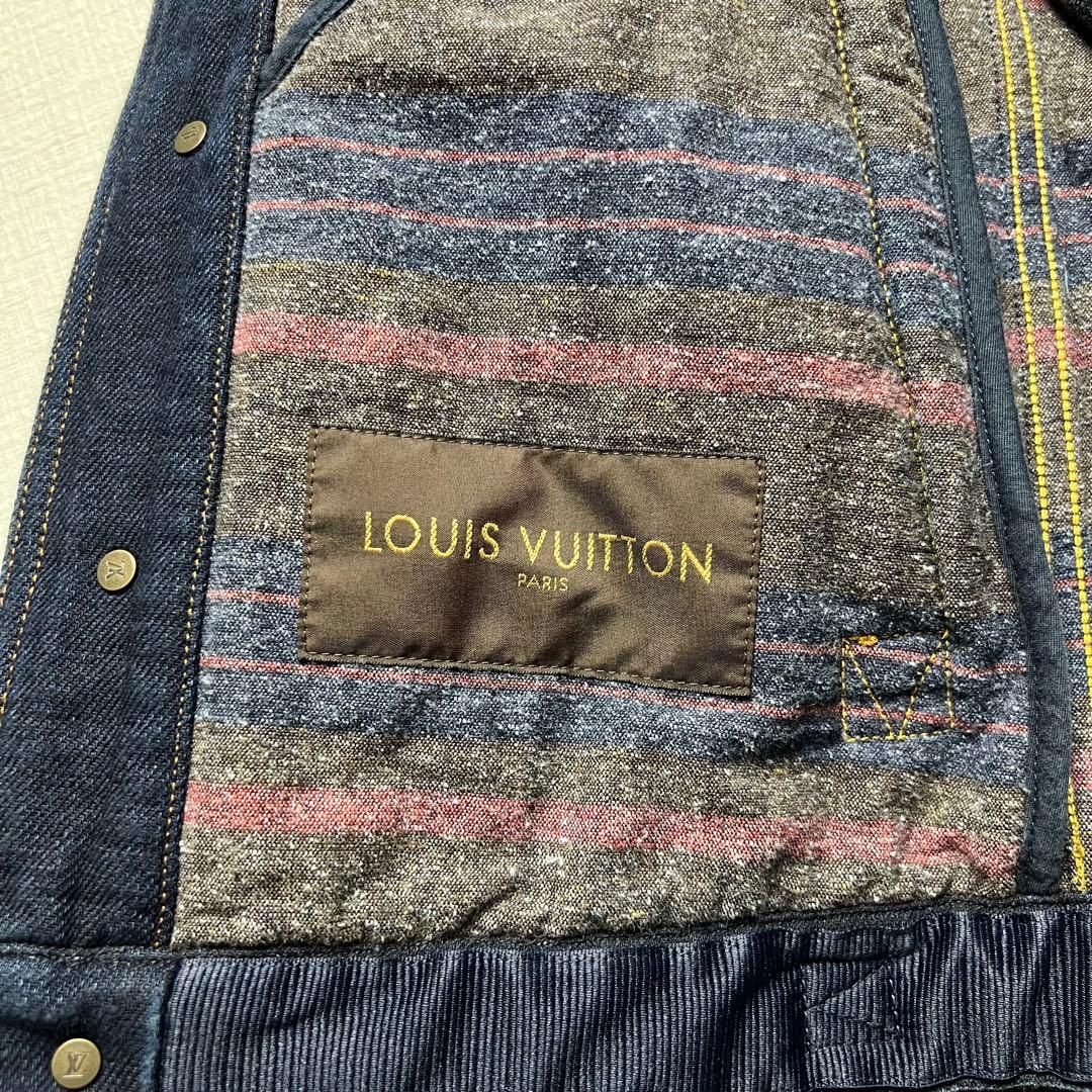 【濃紺／ロゴパッチ】ルイヴィトン デニムジャケット ブルゾン レザー装飾 44