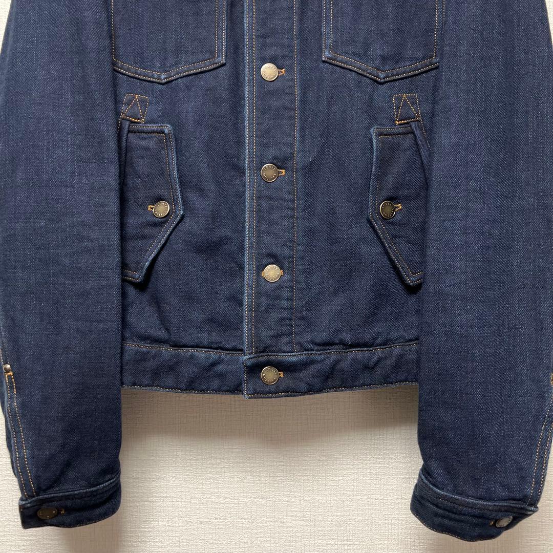 【濃紺／ロゴパッチ】ルイヴィトン デニムジャケット ブルゾン レザー装飾 44