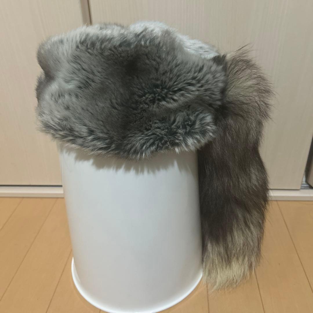 CA4LA キツネしっぽ付　ロシア帽 尻尾リアルファー バラ色の帽子 フォックス