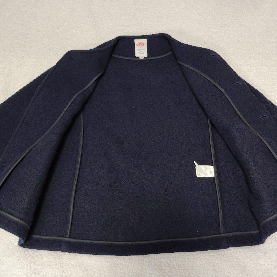 DANTON ダントン ノーカラー コート ウールモッサ 40 ネイビー