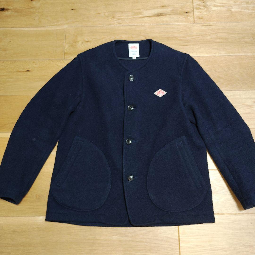 DANTON ダントン ノーカラー コート ウールモッサ 40 ネイビー