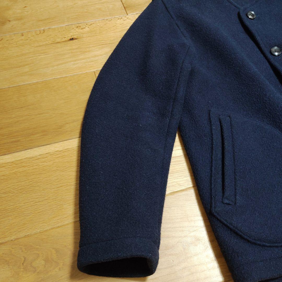 DANTON ダントン ノーカラー コート ウールモッサ 40 ネイビー