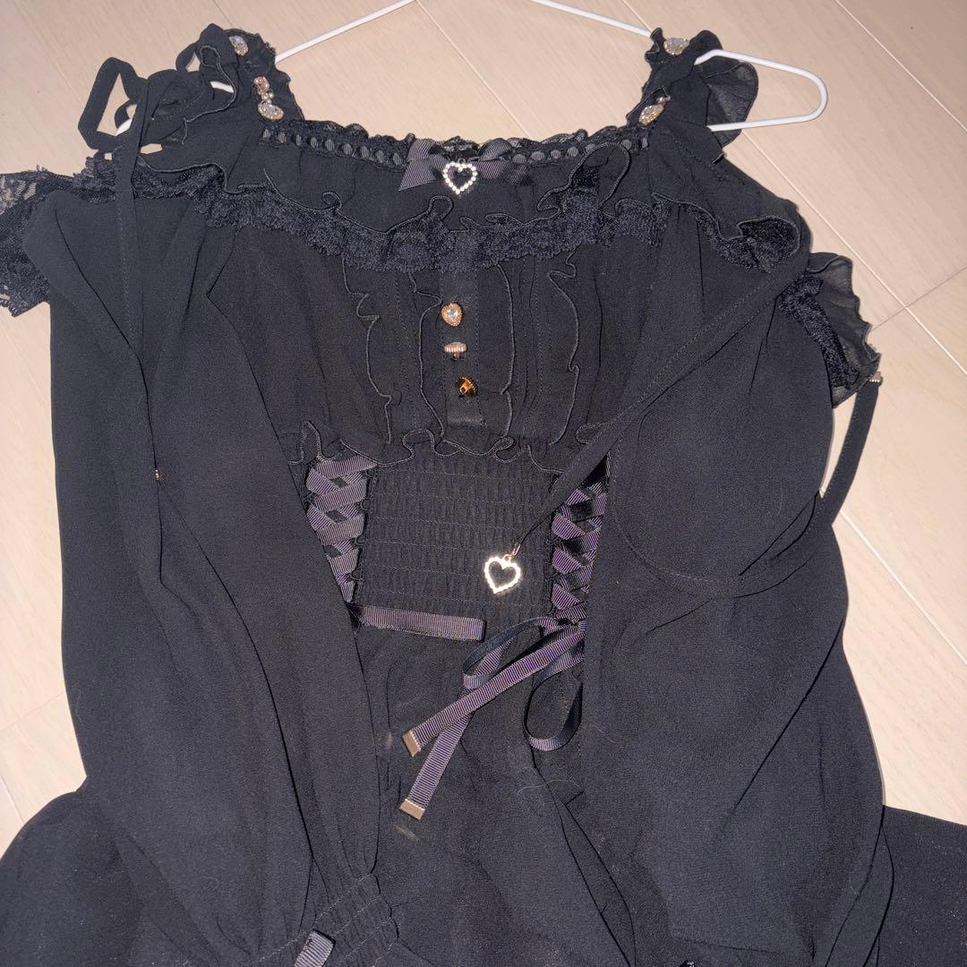 LIZLISA リズリサ オフショルシフォンセットアップ 黒