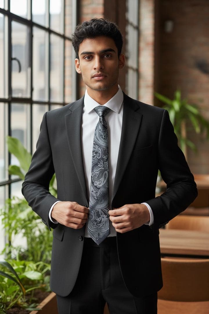 ETRO エトロ ネクタイ ペイズリー柄 ブラック×シルバー イタリア製