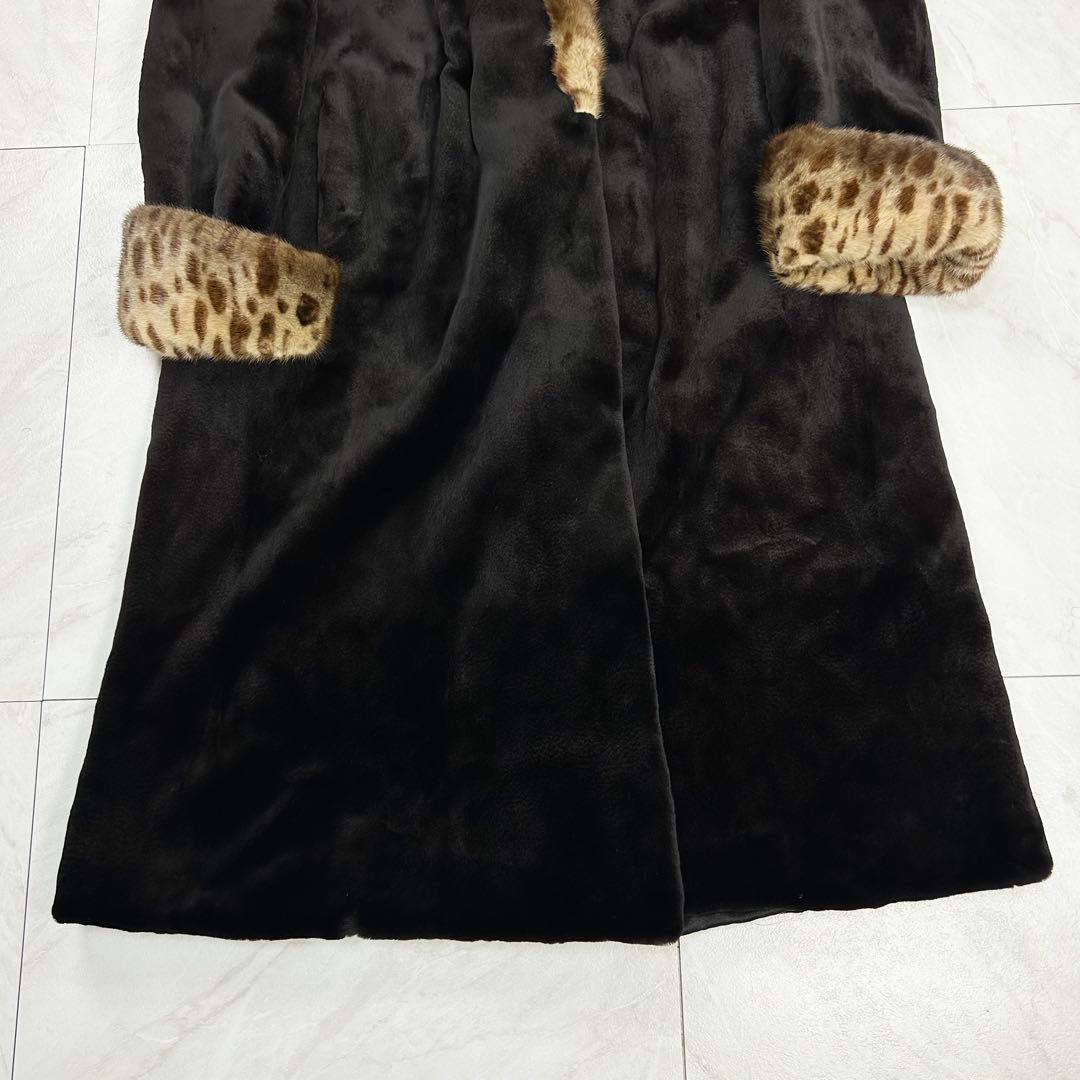 希少 美品 サガミンク ロイヤル レオパード柄 毛皮 ロングコート 42