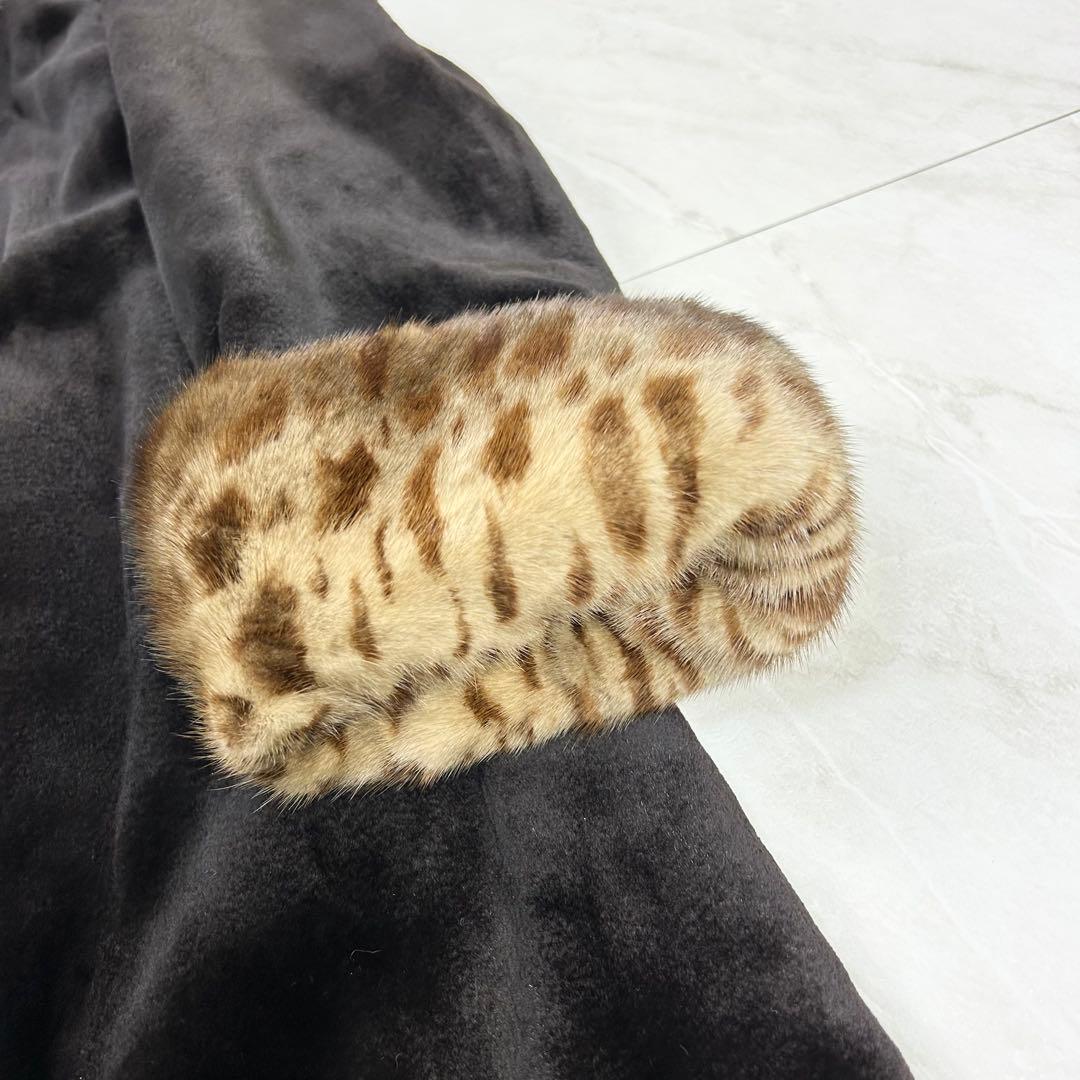 希少 美品 サガミンク ロイヤル レオパード柄 毛皮 ロングコート 42