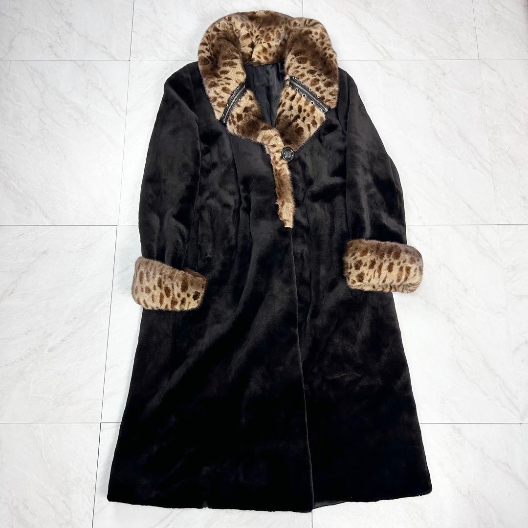 希少 美品 サガミンク ロイヤル レオパード柄 毛皮 ロングコート 42