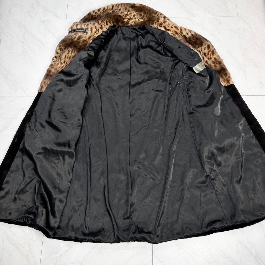 希少 美品 サガミンク ロイヤル レオパード柄 毛皮 ロングコート 42