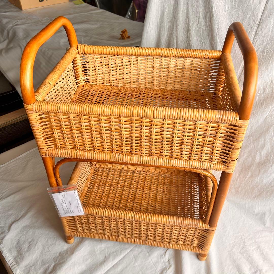 【新品】ラタン製2段収納ラック•アウトレット品
