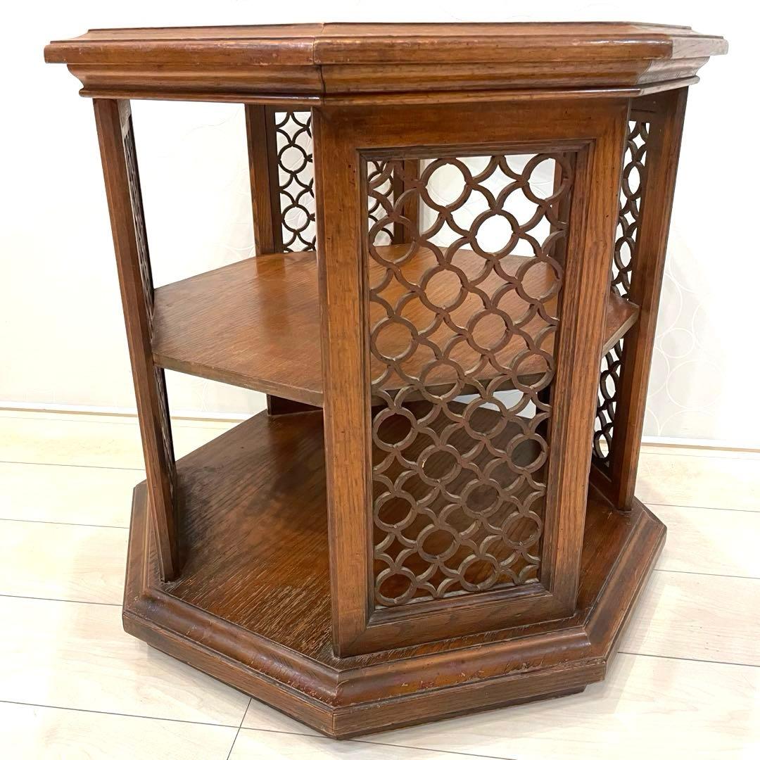 【希少】八角形 ガラス天板 サイドテーブル 高級 ヴィンテージ　キャスター付き