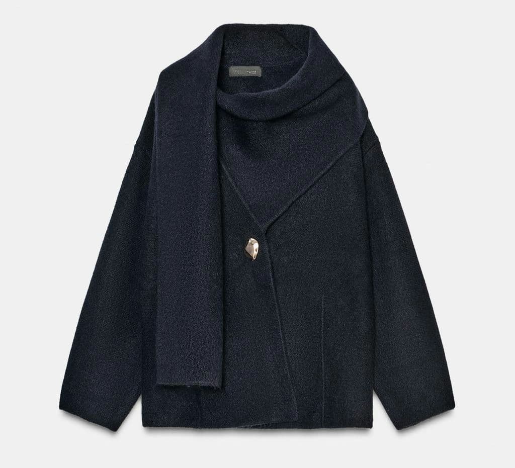【新品タグ付き】ZARA ショートニットコート スカーフ付き L