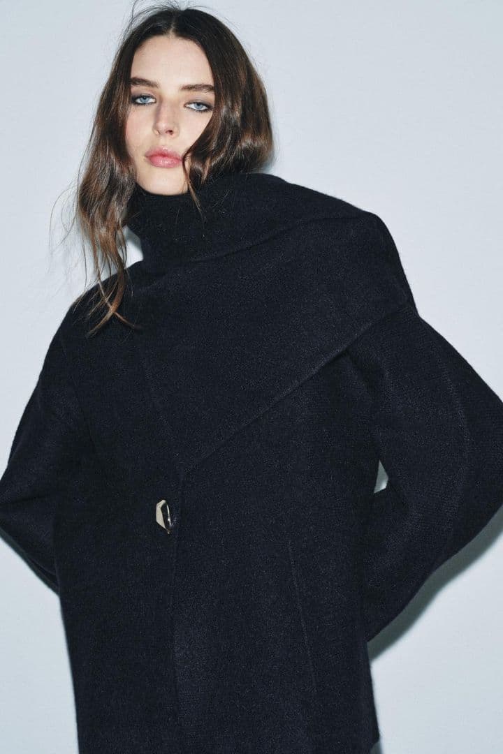 【新品タグ付き】ZARA ショートニットコート スカーフ付き L