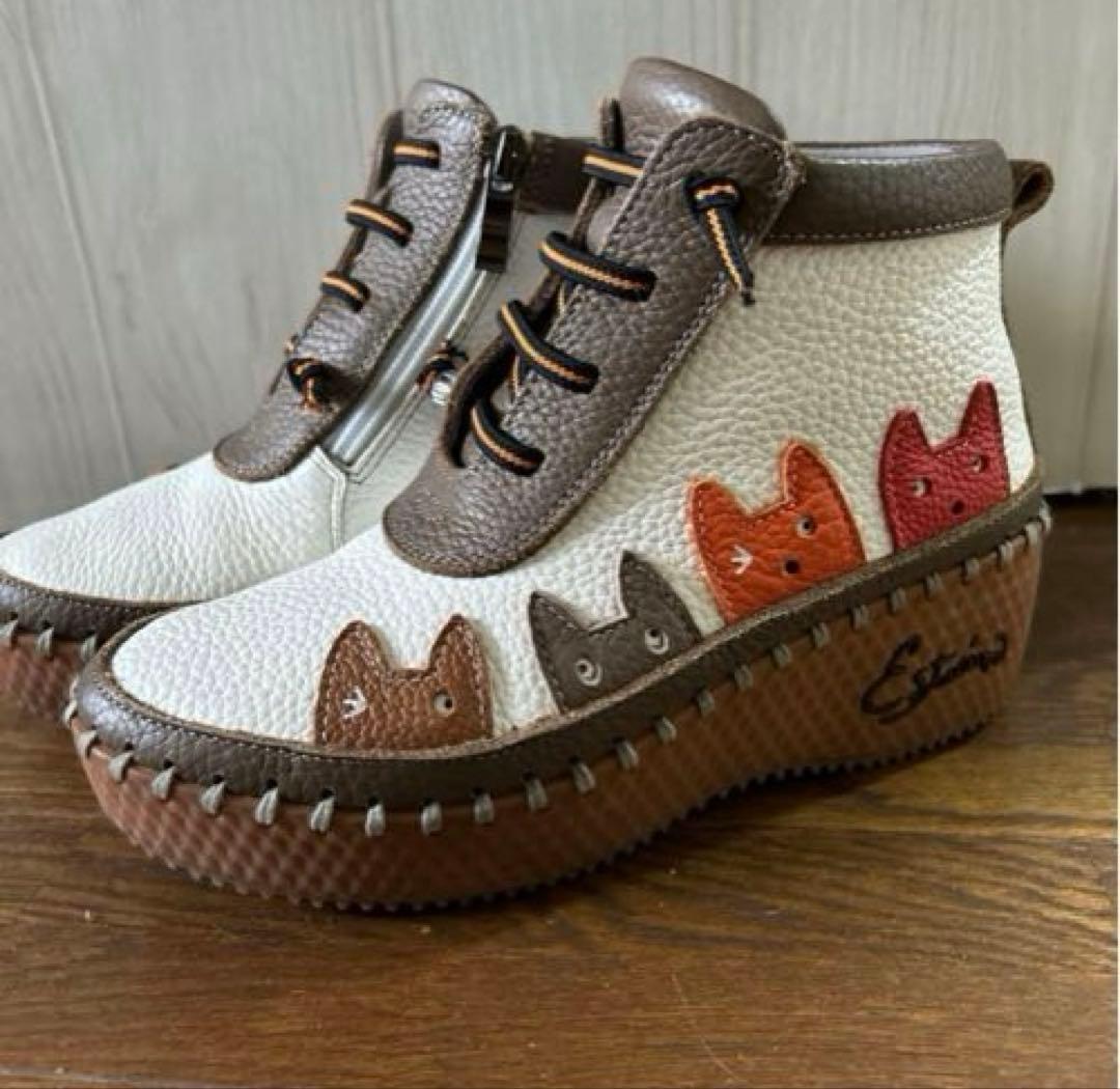 エスタシオン アニマルパッチワーク厚底スニーカー 春 ネコ