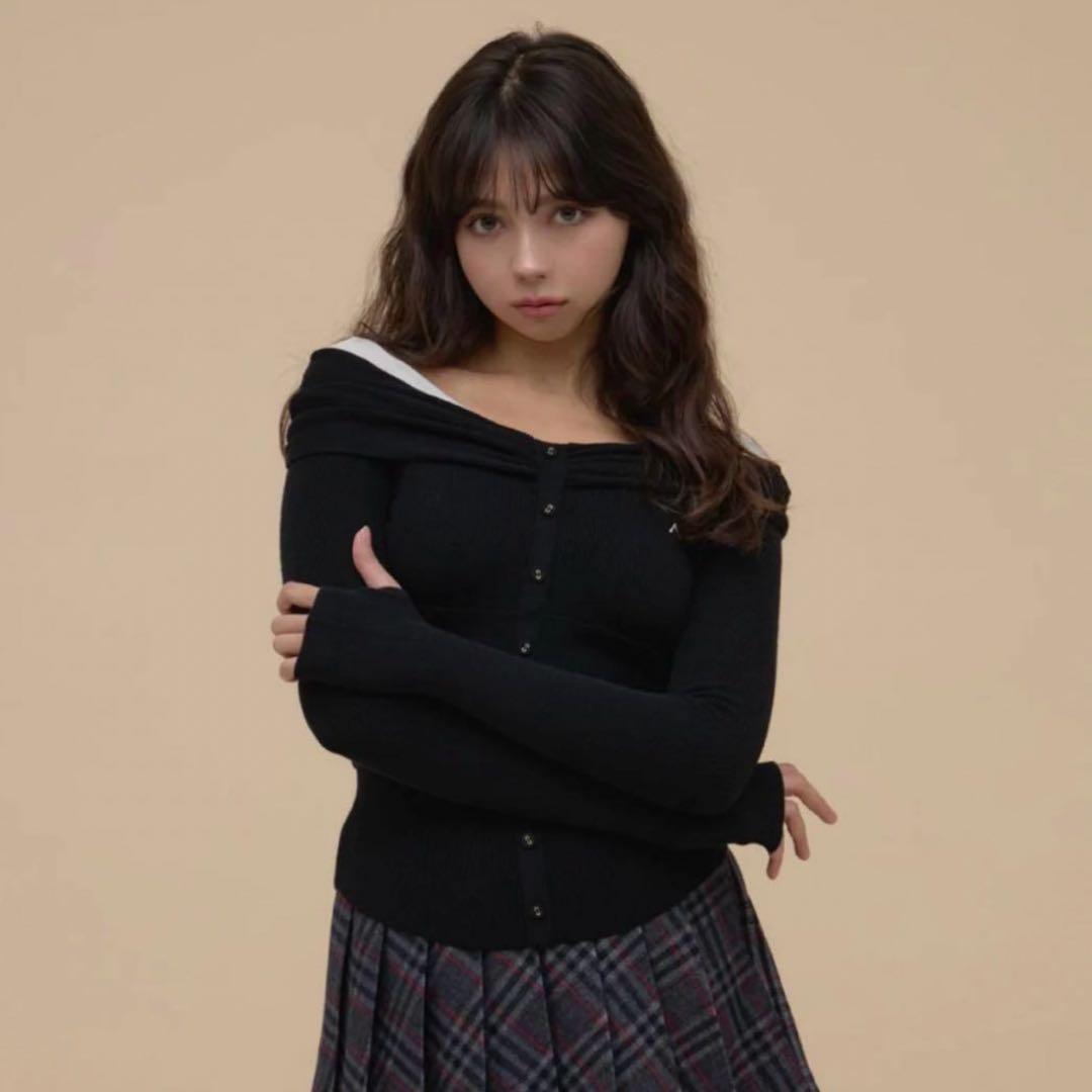 トップス ANDMARY Shannon tulle knit tops BLACK