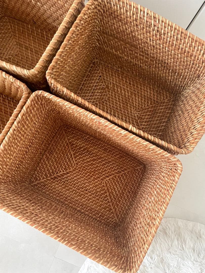 無印良品　ラタンバスケット　特大4個　蓋付きバスケット1個　計5個