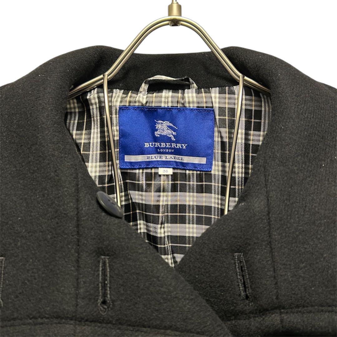 バーバリーブルーレーベル ロングコート ダブル アンゴラ混 ノバチェック 38