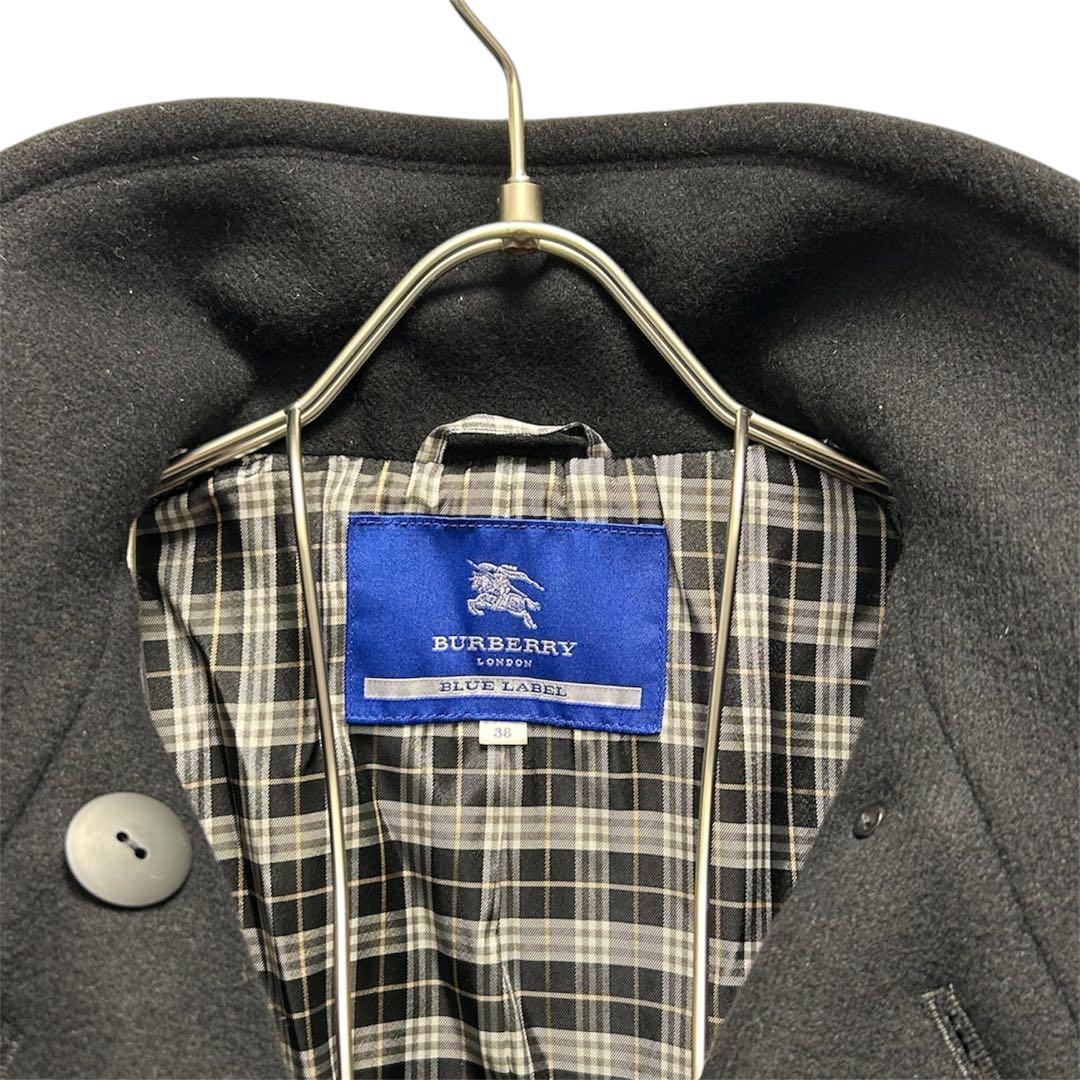 バーバリーブルーレーベル ロングコート ダブル アンゴラ混 ノバチェック 38